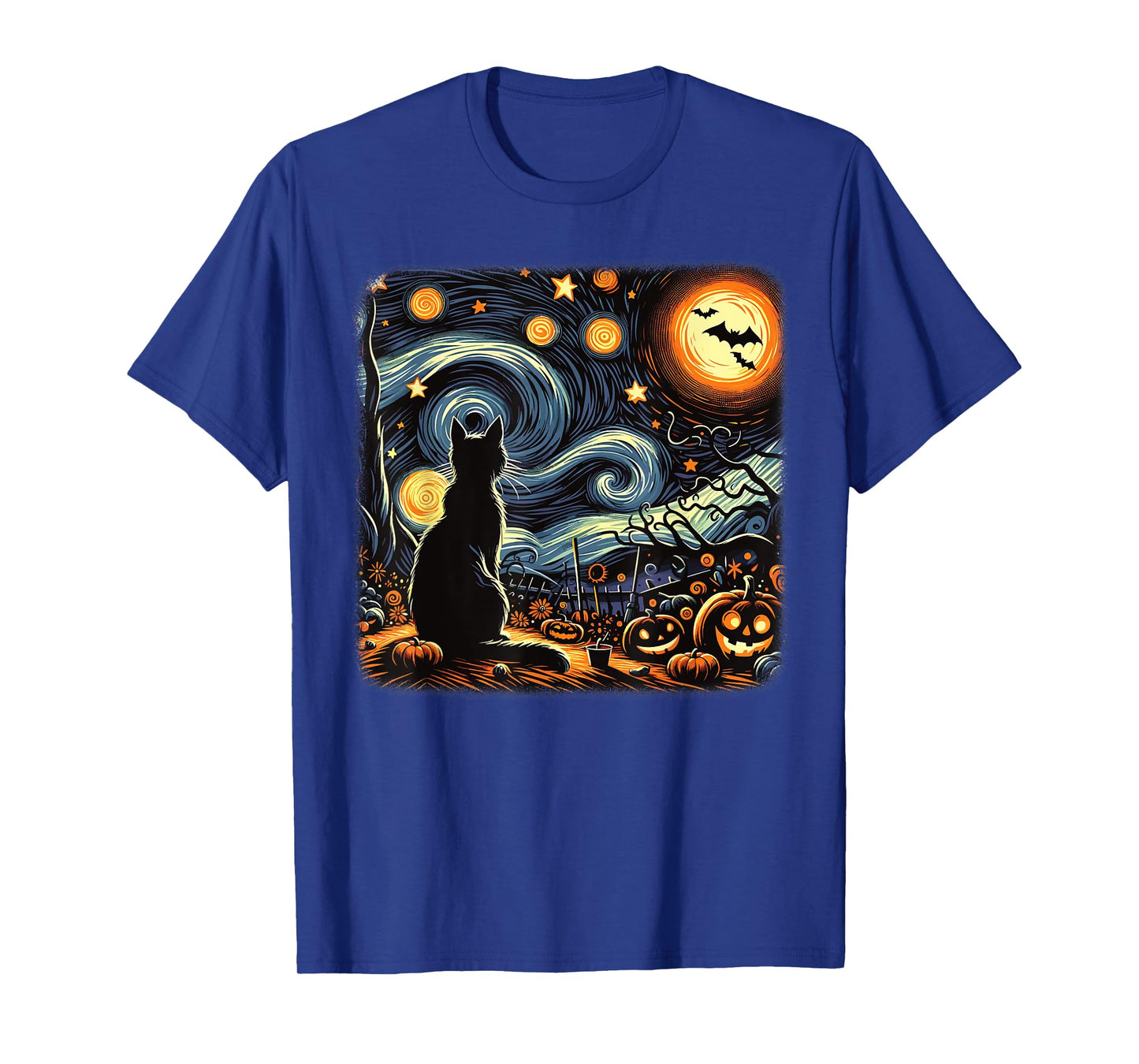Halloween Black Cat Van Gogh Starry Night Cat Lovers Cat T-Shirt