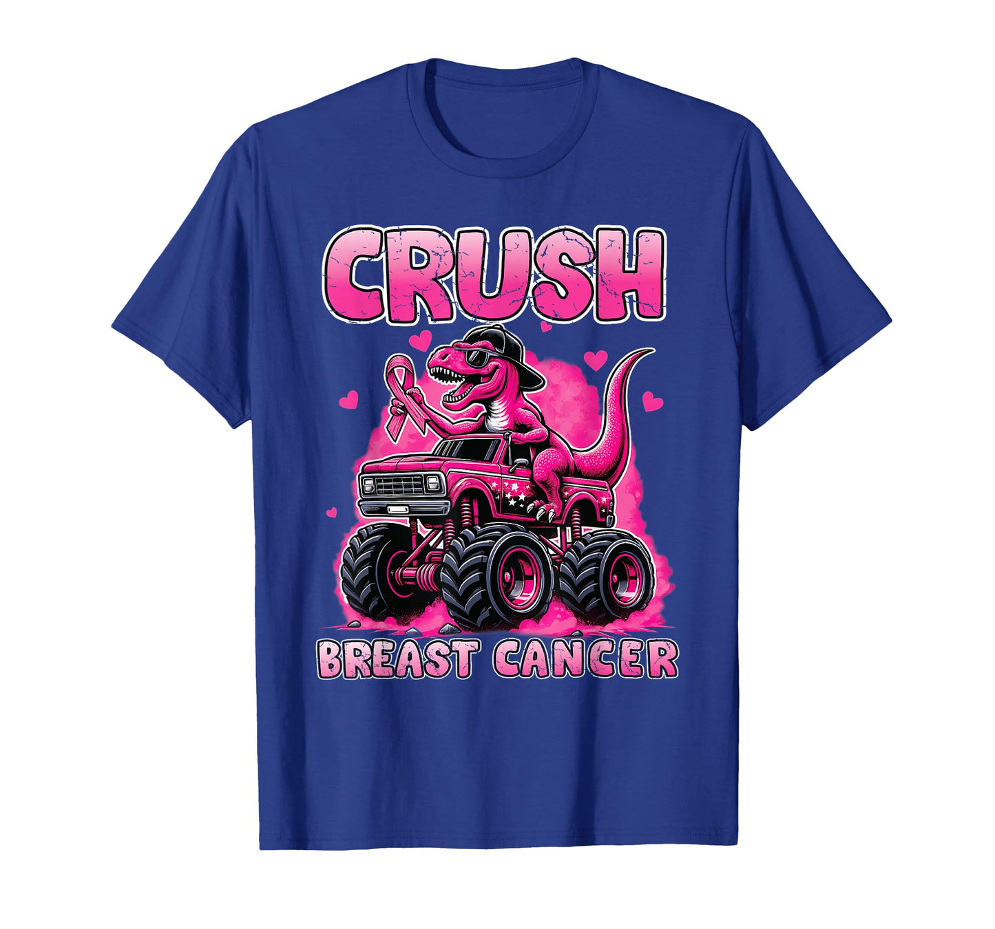 Crush Breast Cancer Awareness T rex Monster Truck Kids Boys T-Shirt