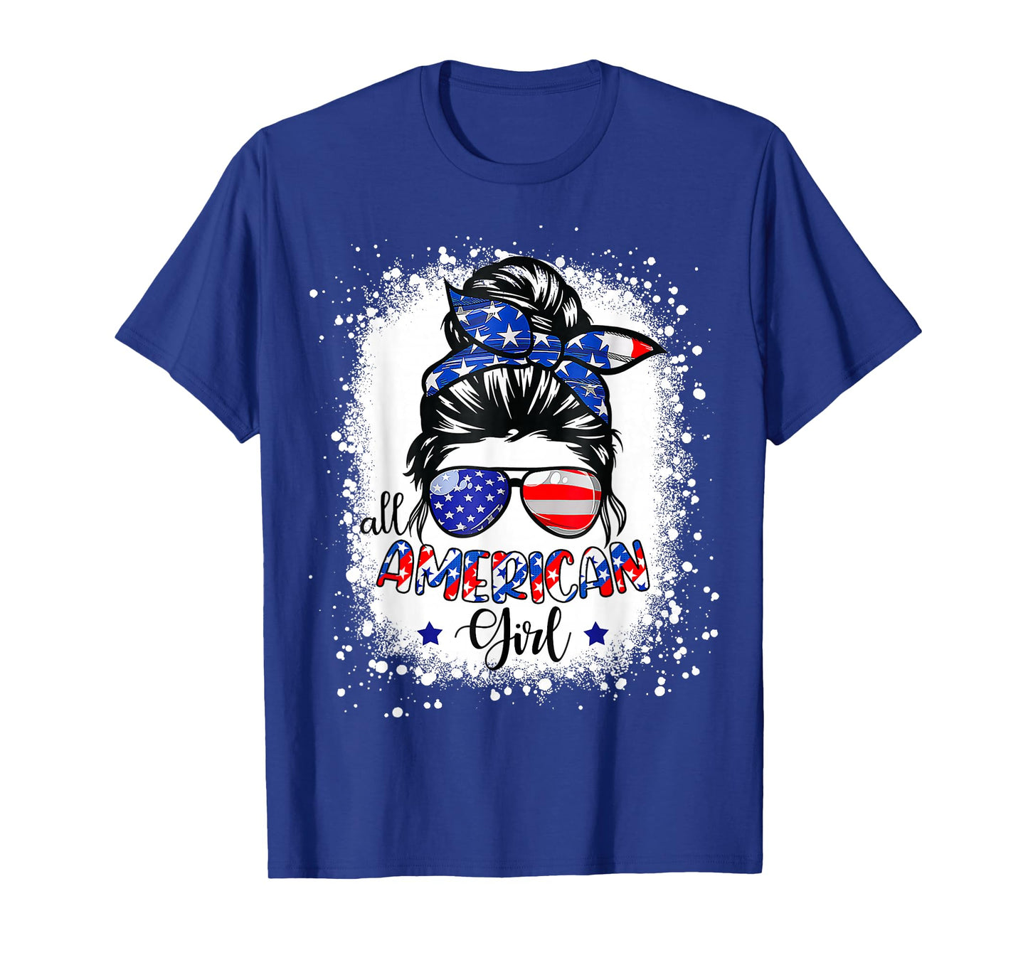 All American Girl Shirt USA Flag 4th July Women Kid Bleached T-Shirt