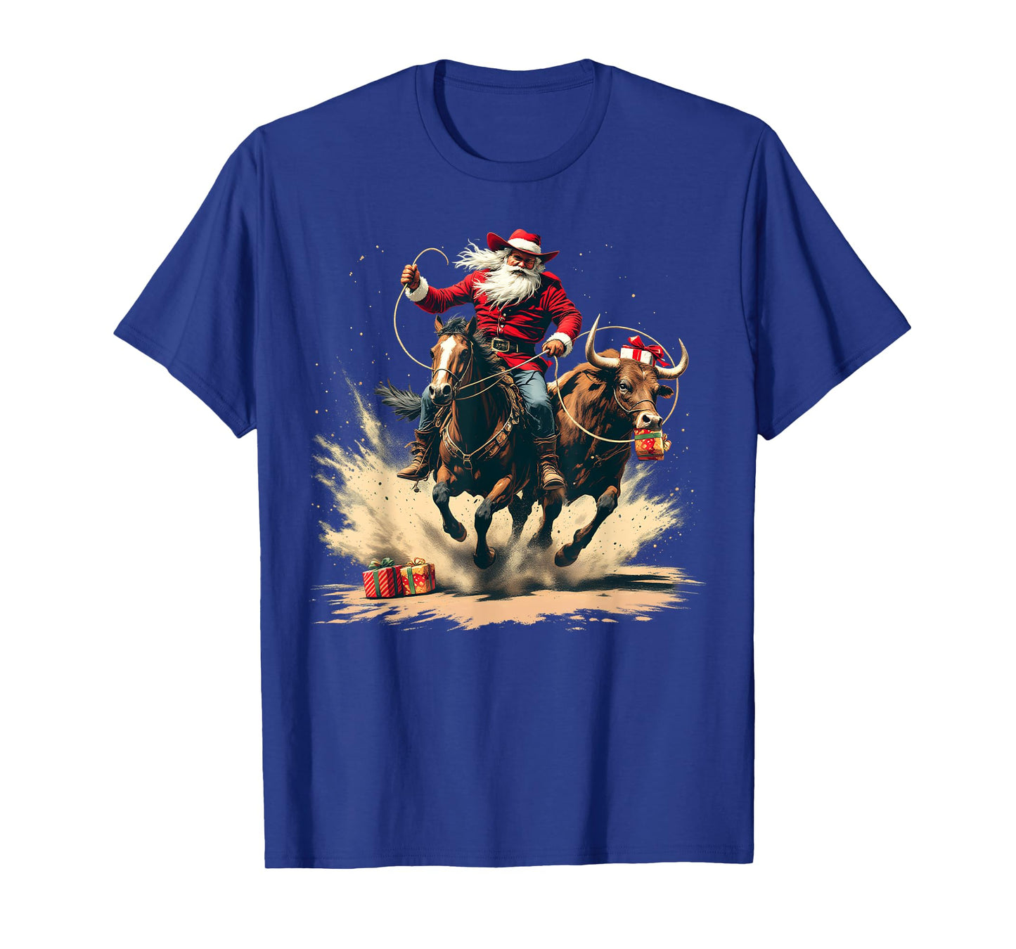 Santa Claus Cowboy Vintage Christmas Horse Cow Men Boy T-Shirt