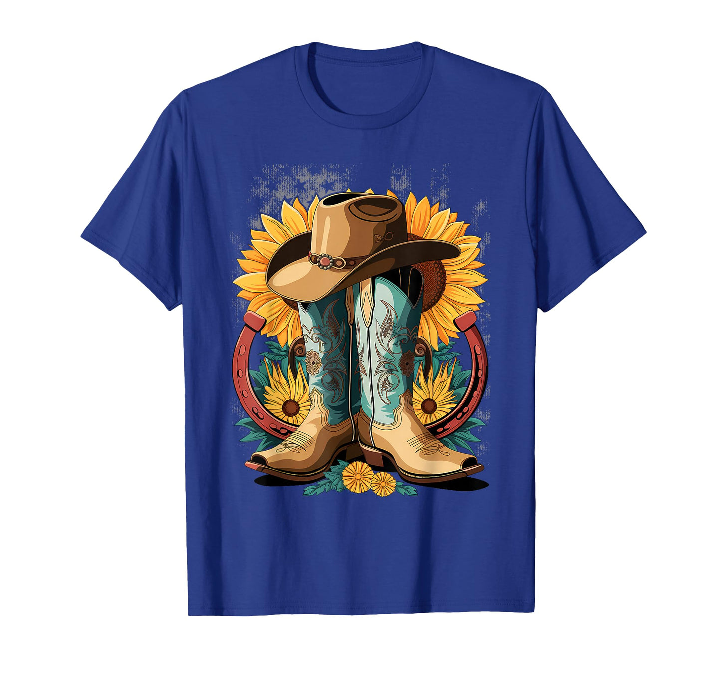 Western Cowboy Boot Horseshoe Sunflower Rope Cowgirl Country T-Shirt