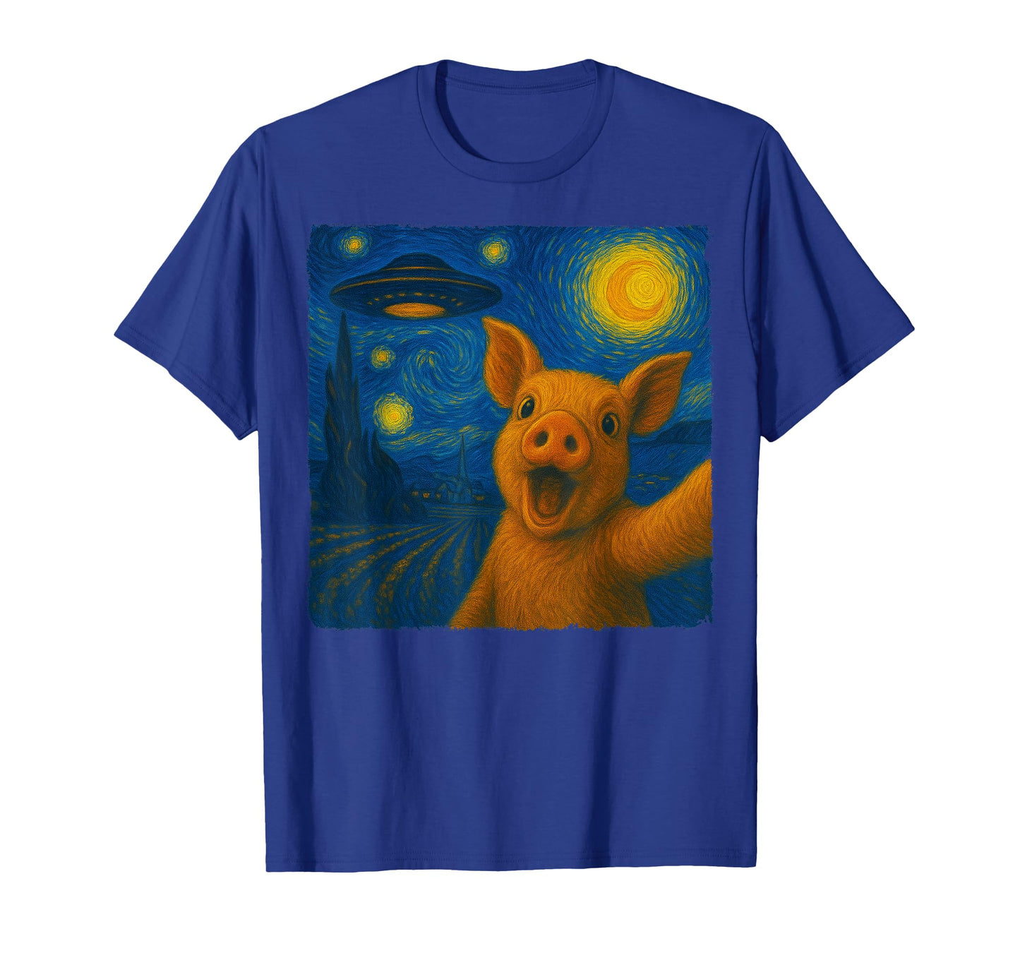 Pig Selfie with UFO Starry Night Van Gogh Gift Men Women Kid T-Shirt