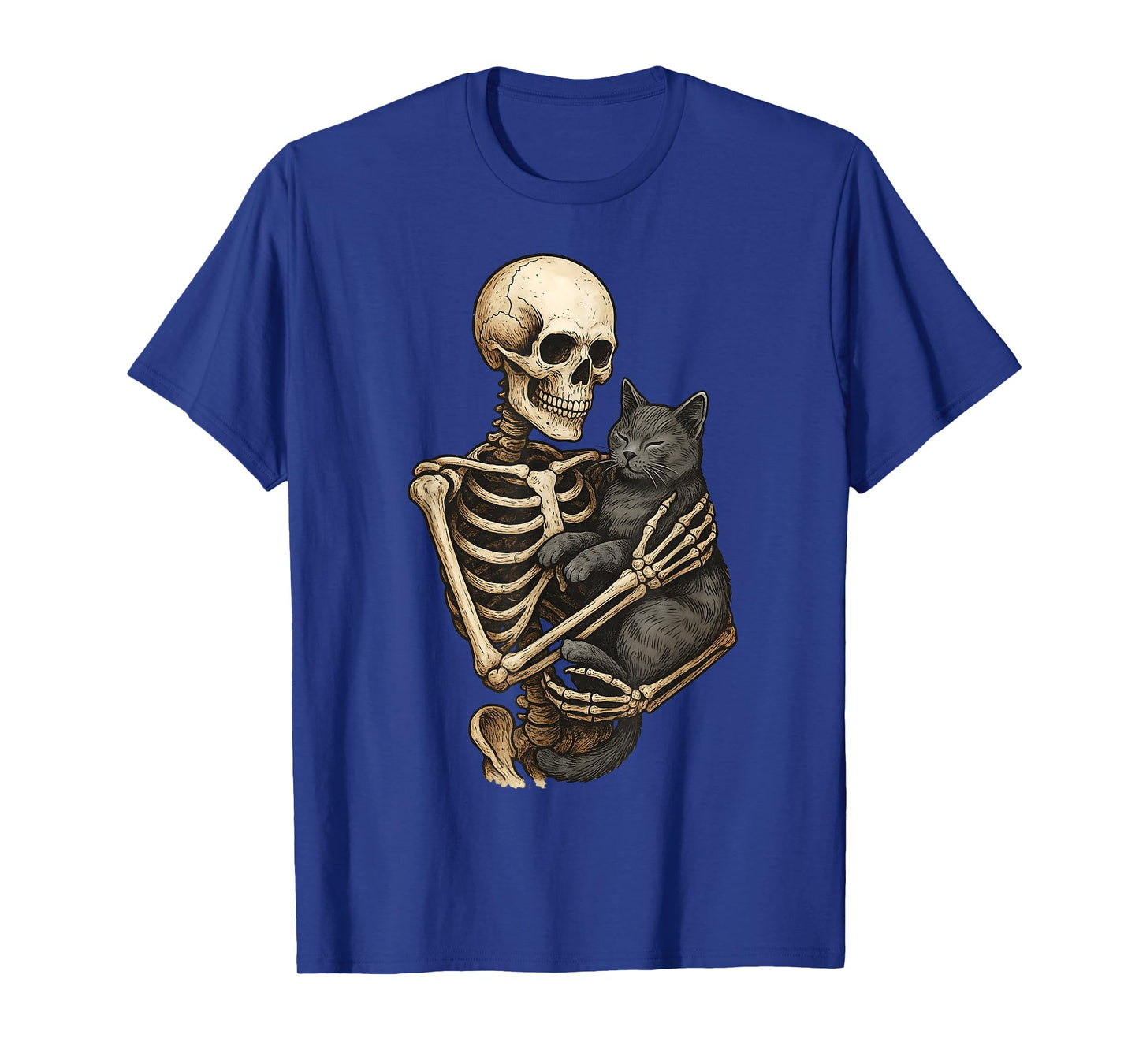 Skeleton Hugging Cat Halloween Cats Lover Cat Mom Cat Dad T-Shirt
