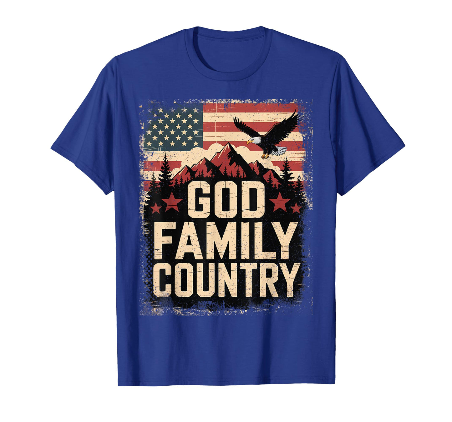 God Family Country with American Flag, Mountains and Eagle T-Shirt