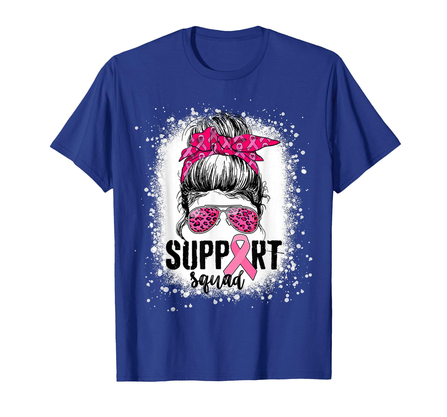 Support Squad Messy Bun Pink Warrior Breast Cancer Awareness T-Shirt