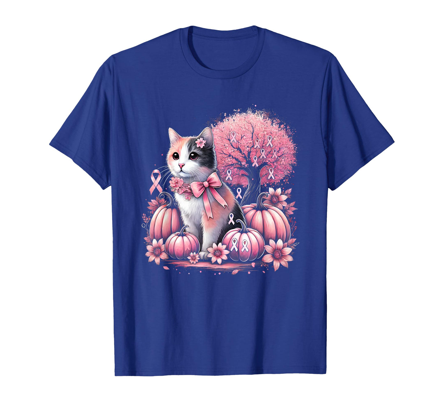Cat Pink Flower Breast Cancer Awareness Men Women Kids T-Shirt