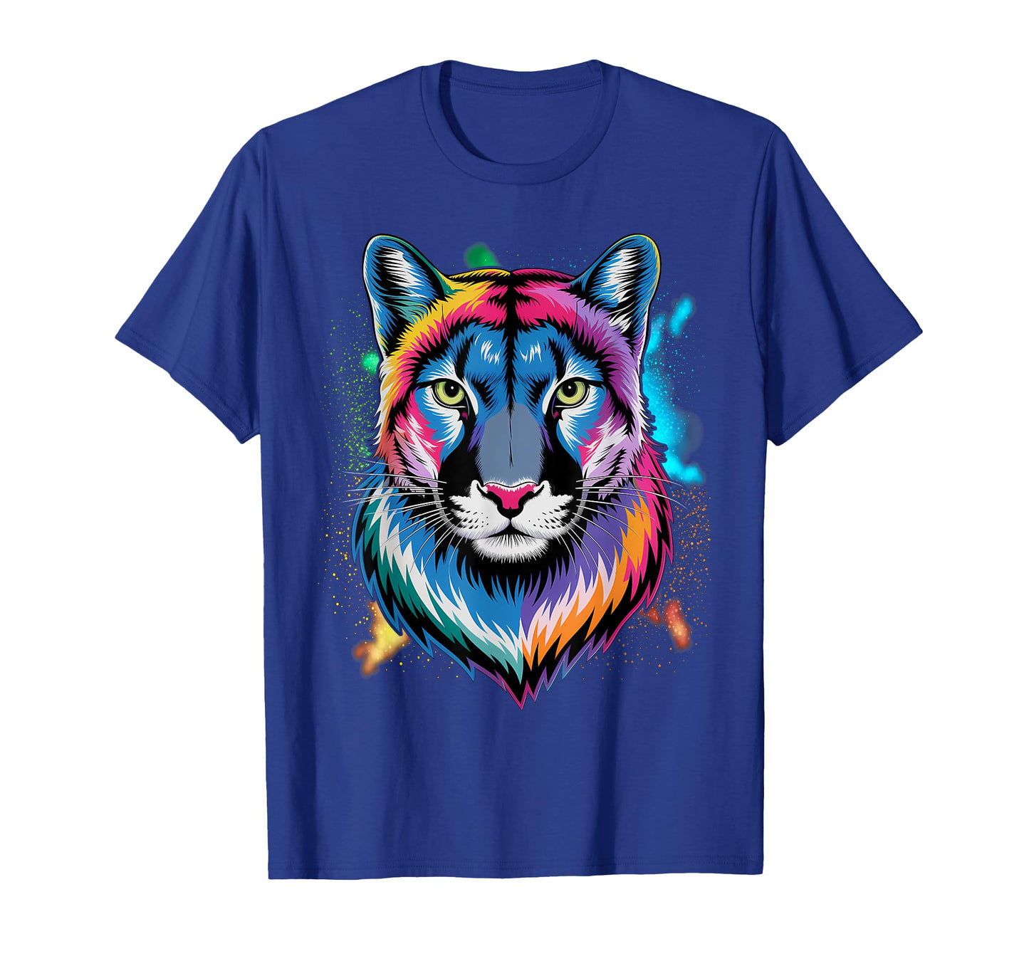 Puma Cougar Head Colorful Art Animals Watercolor Painting T-Shirt