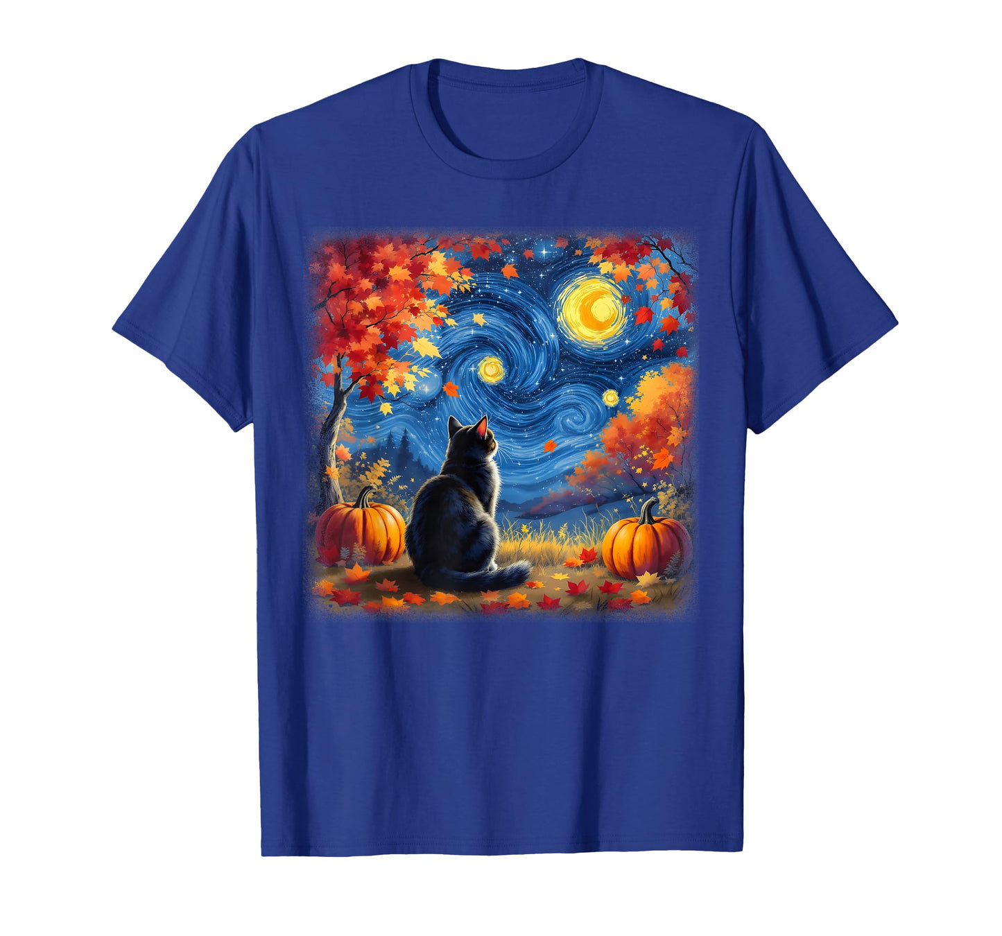 Cat Starry Night Van Gogh Cat Lover Thanksgiving Fall Autumn T-Shirt