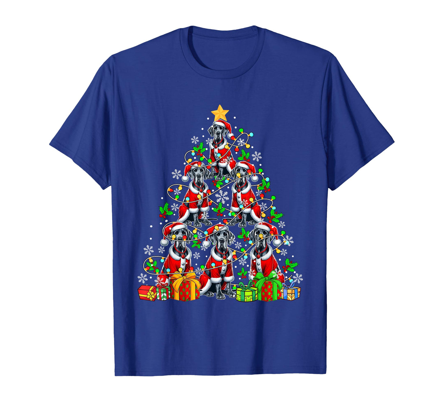 Group Santa Great Danes As Xmas Tree Colorful Lights Owner T-Shirt