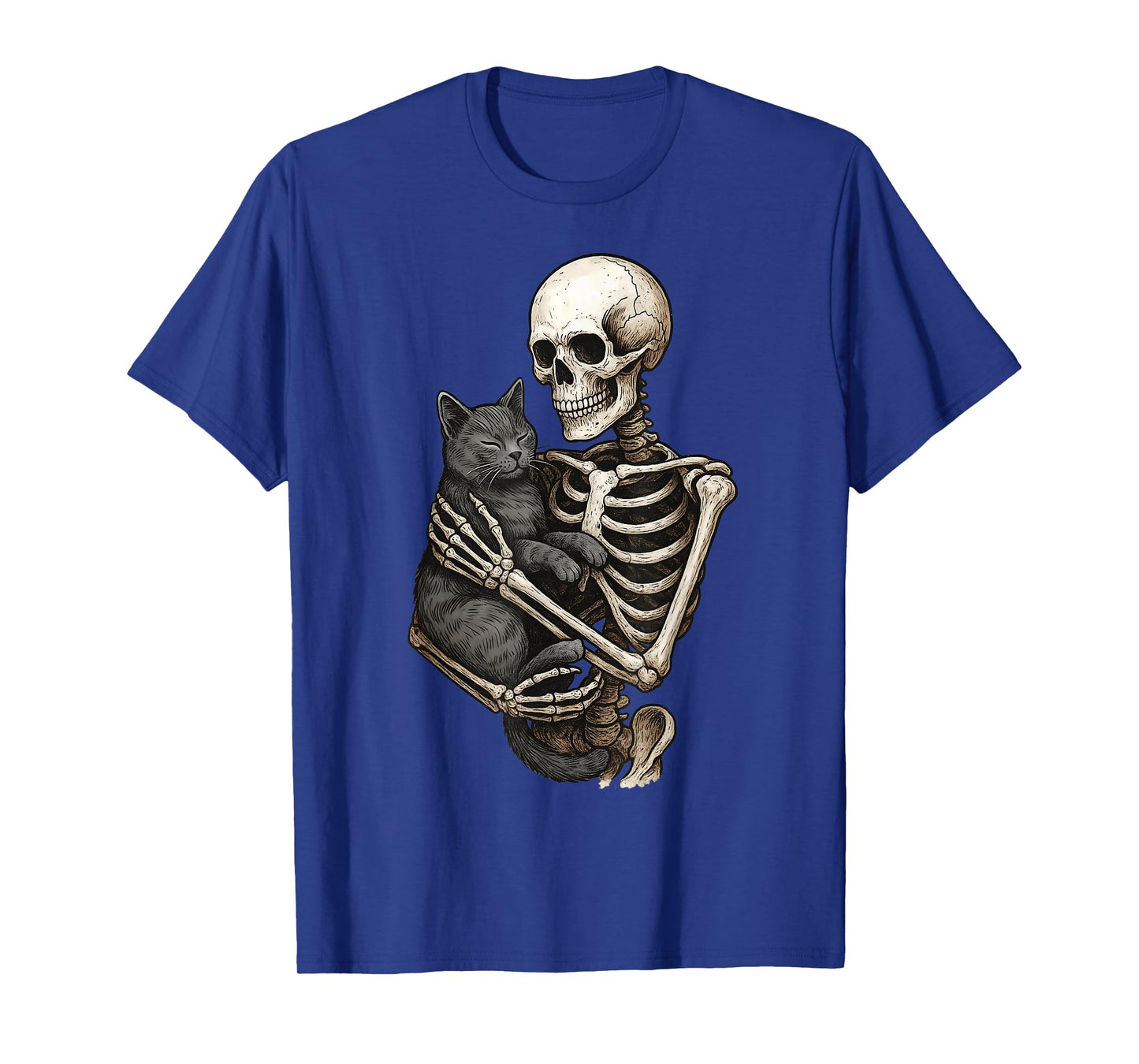 Skeleton Hugging Cat Halloween Cats Lover Cat Mom Cat Dad T-Shirt