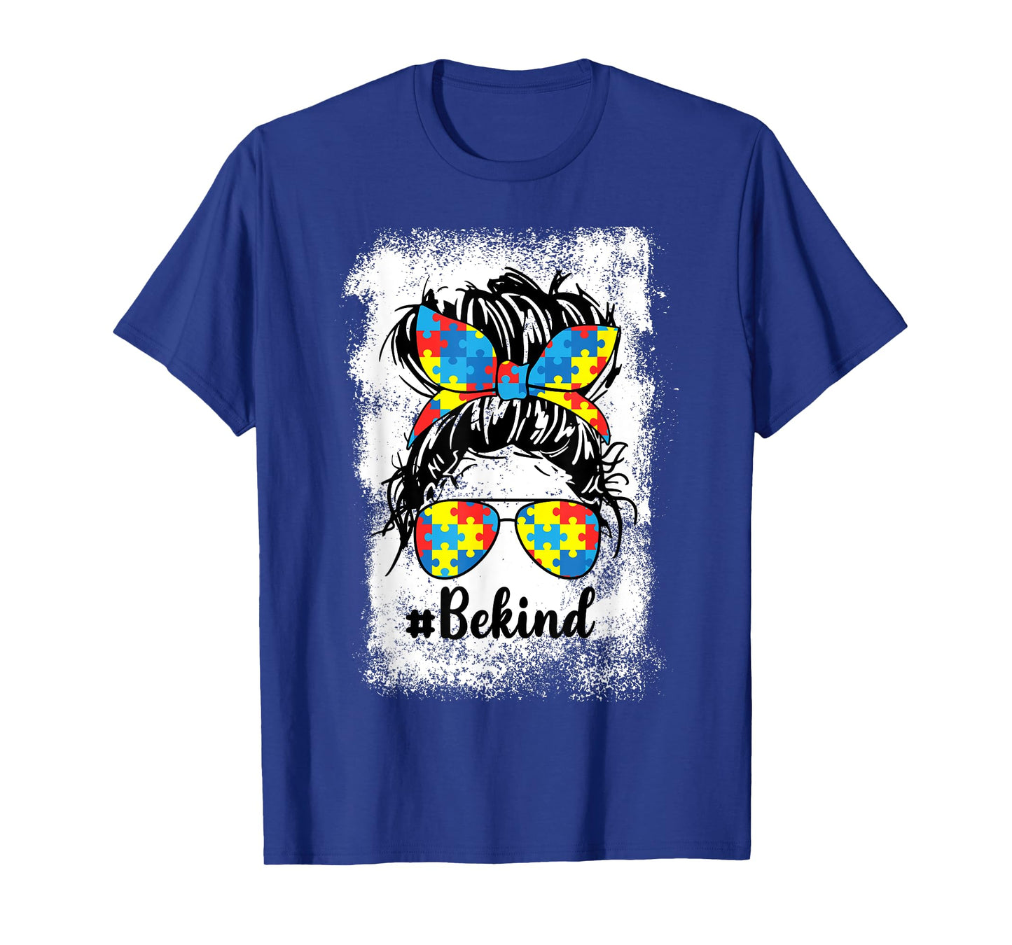 Be Kind Autism Messy Bun Girl Puzzle Piece Autism Awareness T-Shirt