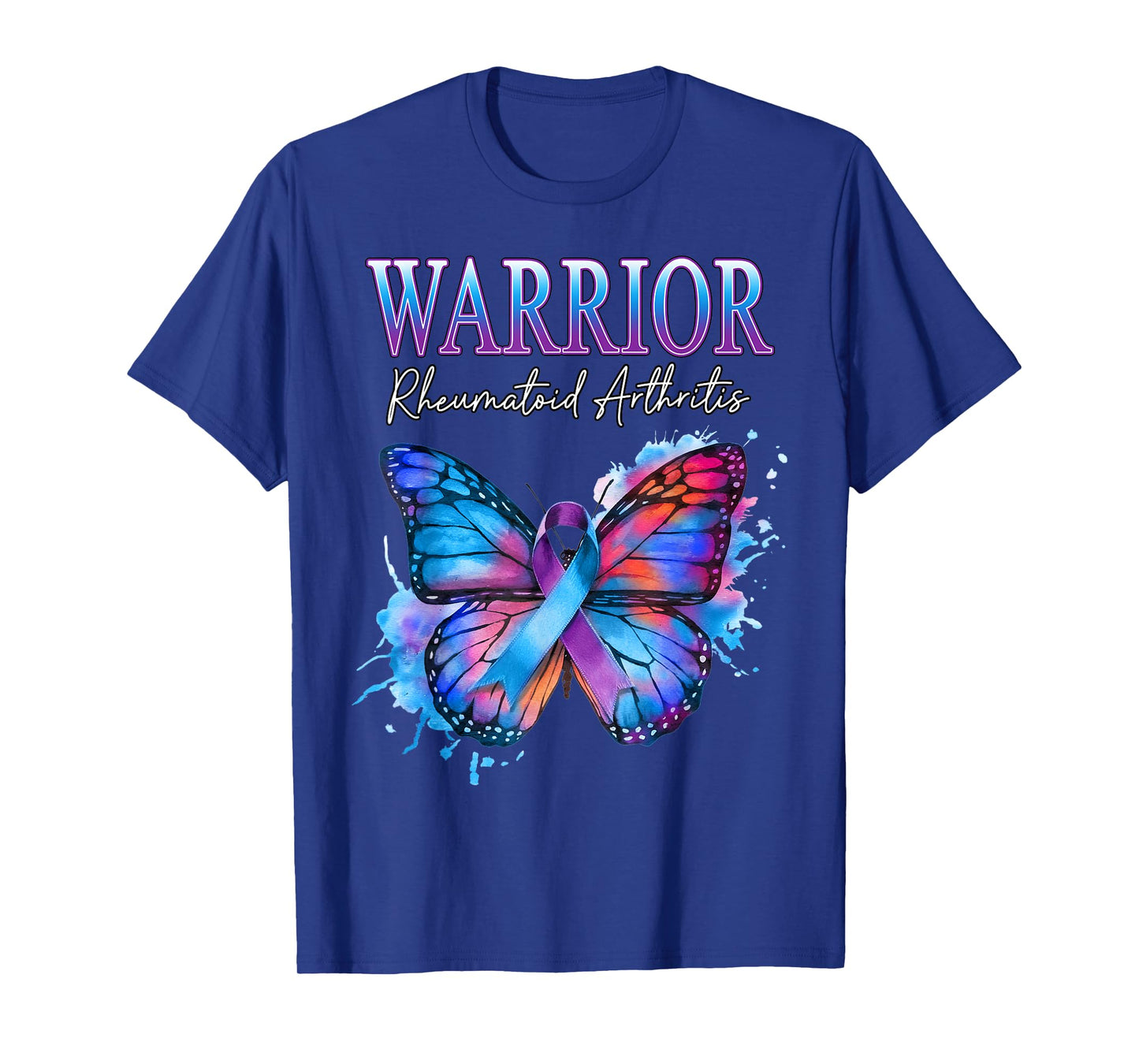 Rheumatoid Arthritis Awareness Warrior Blue Purple Butterfly T-Shirt