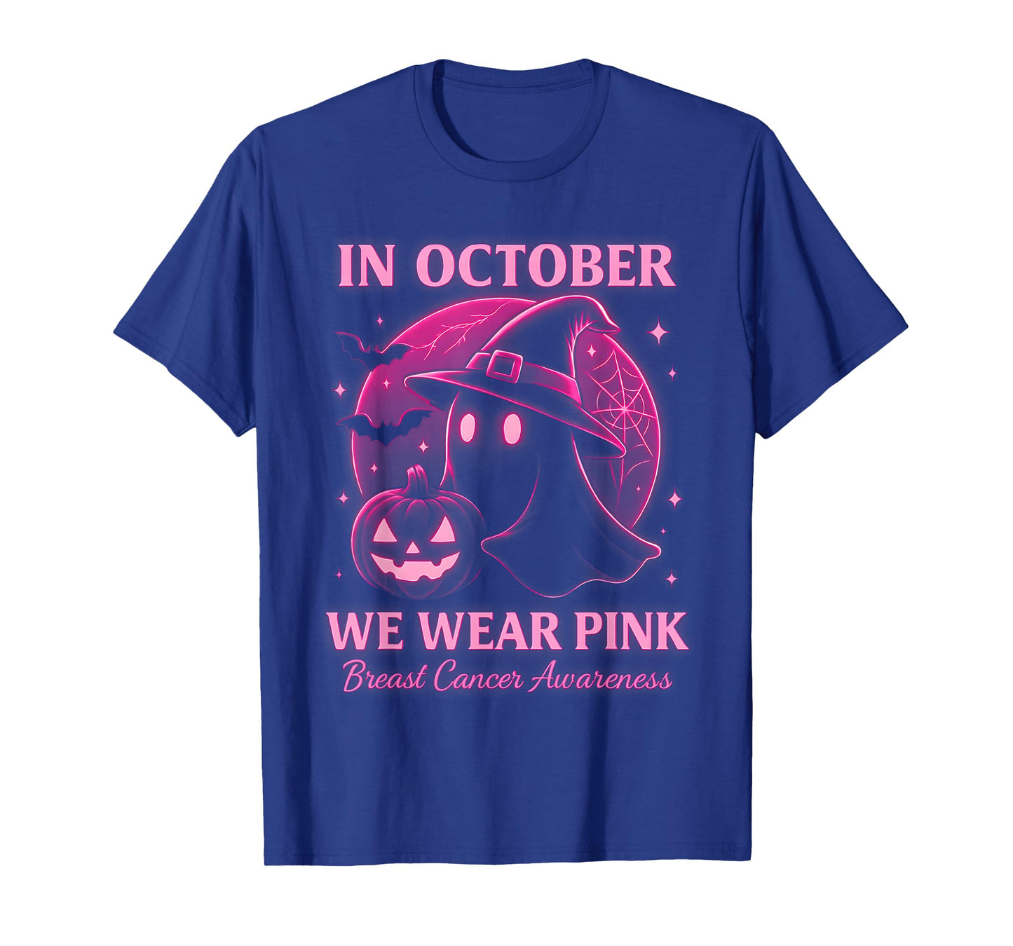 in October We Wear Pink Ghost Halloween Women Breast Cancer T-Shirt