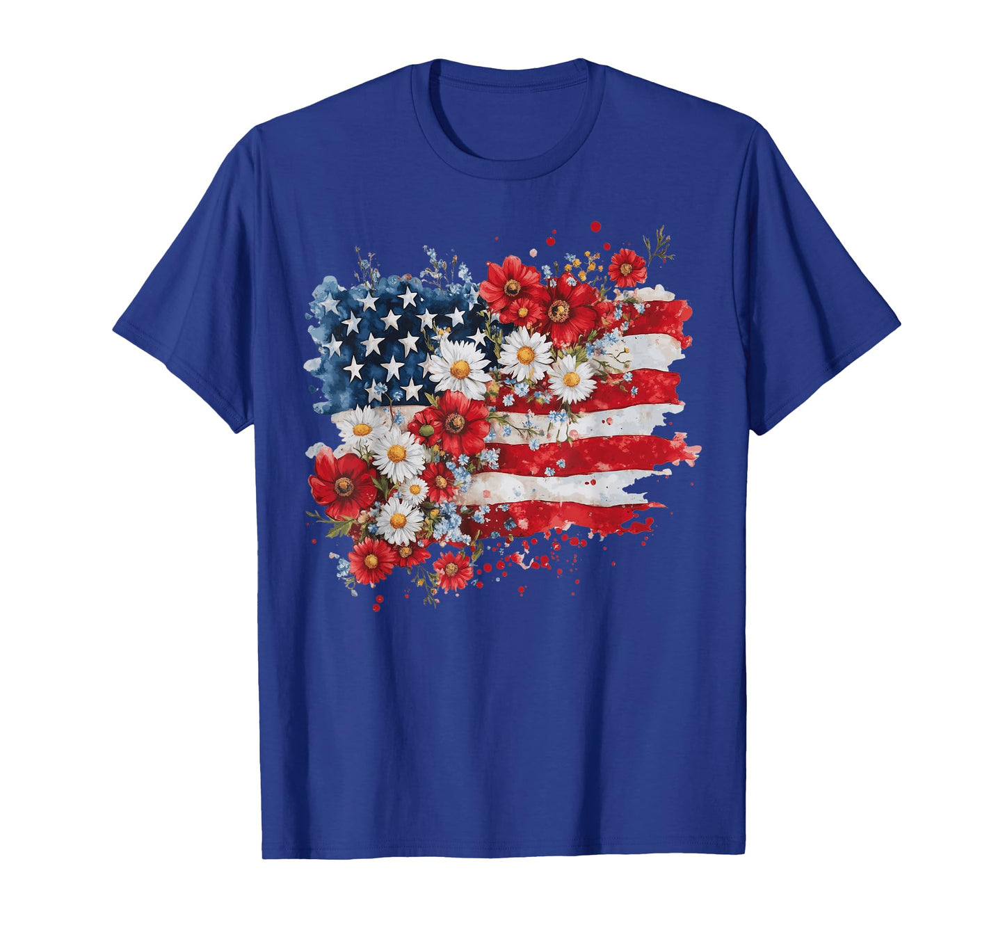 Retro Daisy Flower American Flag Patriotic Women 4th Of July T-Shirt