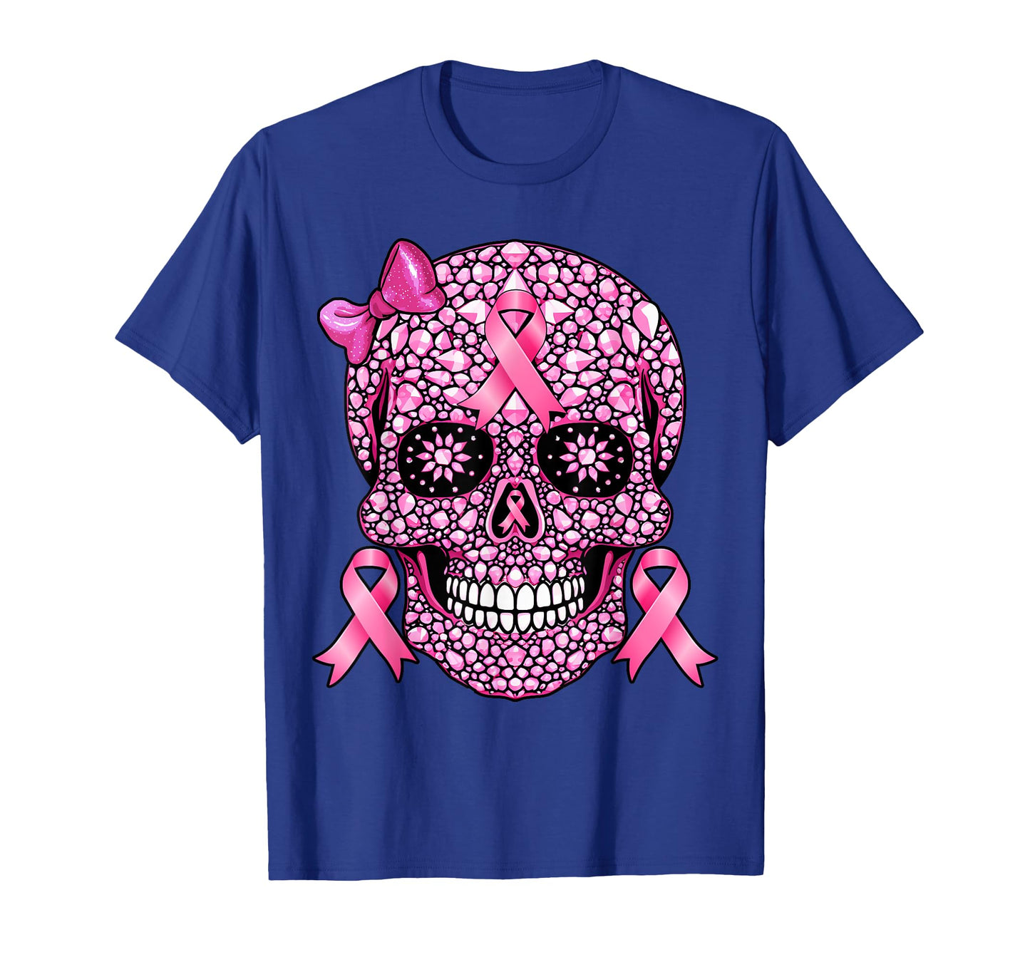 Sugar Skull Pink Ribbon Breast Cancer Awareness Girls Women T-Shirt