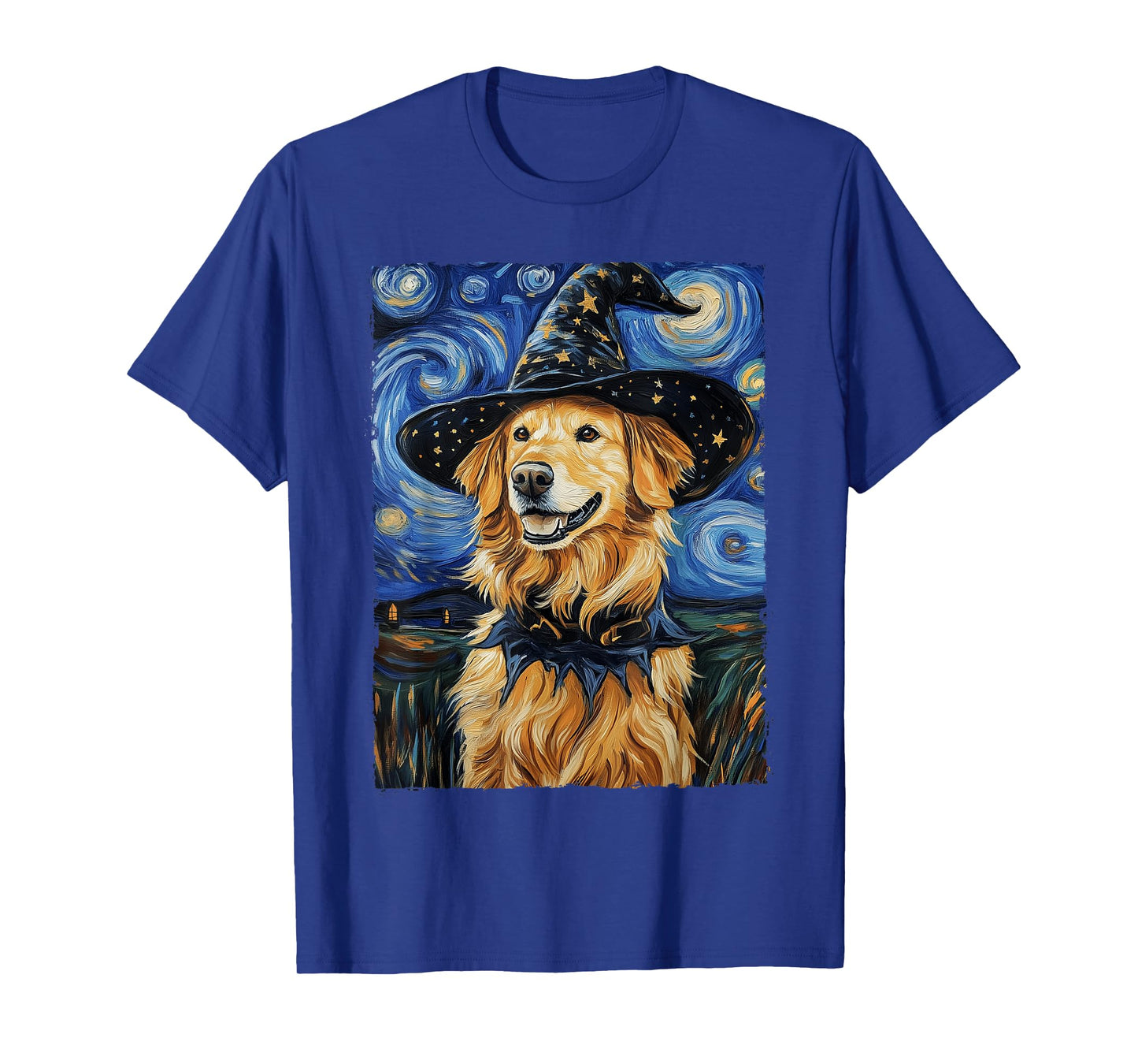 Golden Retriever Witch Costume Painting Starry Night Dog T-Shirt for Men Women Kids
