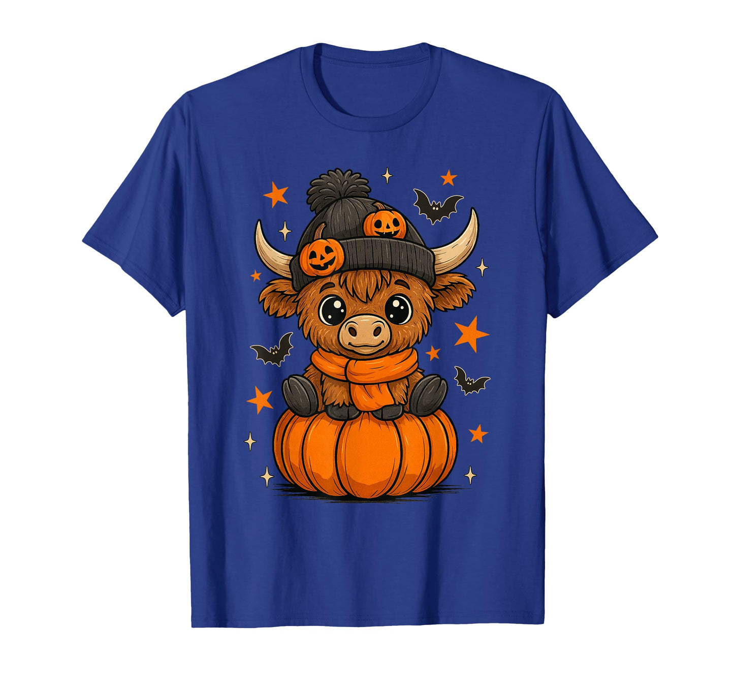 Retro Halloween Highland Cow Pumpkin Fall Cow Thanksgiving T-Shirt