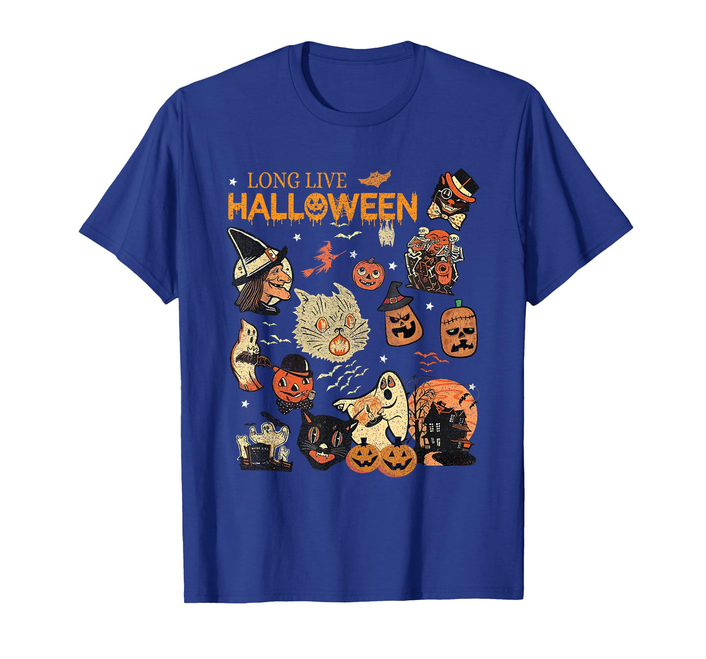 Long Live Halloween Vintage Pumpkin Witch Ghost Black Cat Men Women Kids T-Shirt