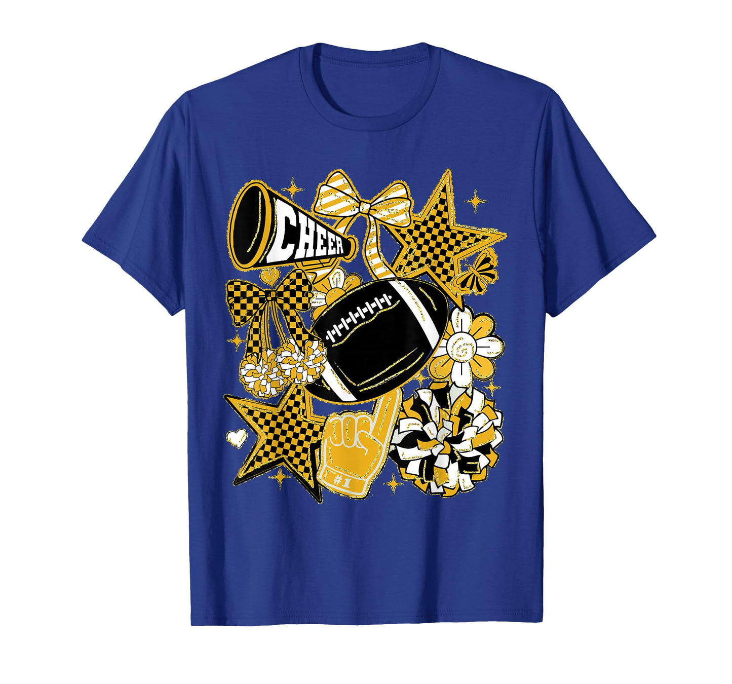 Coquette Bow Football Gold Black Game Cheer Mom Touchdown T-Shirt