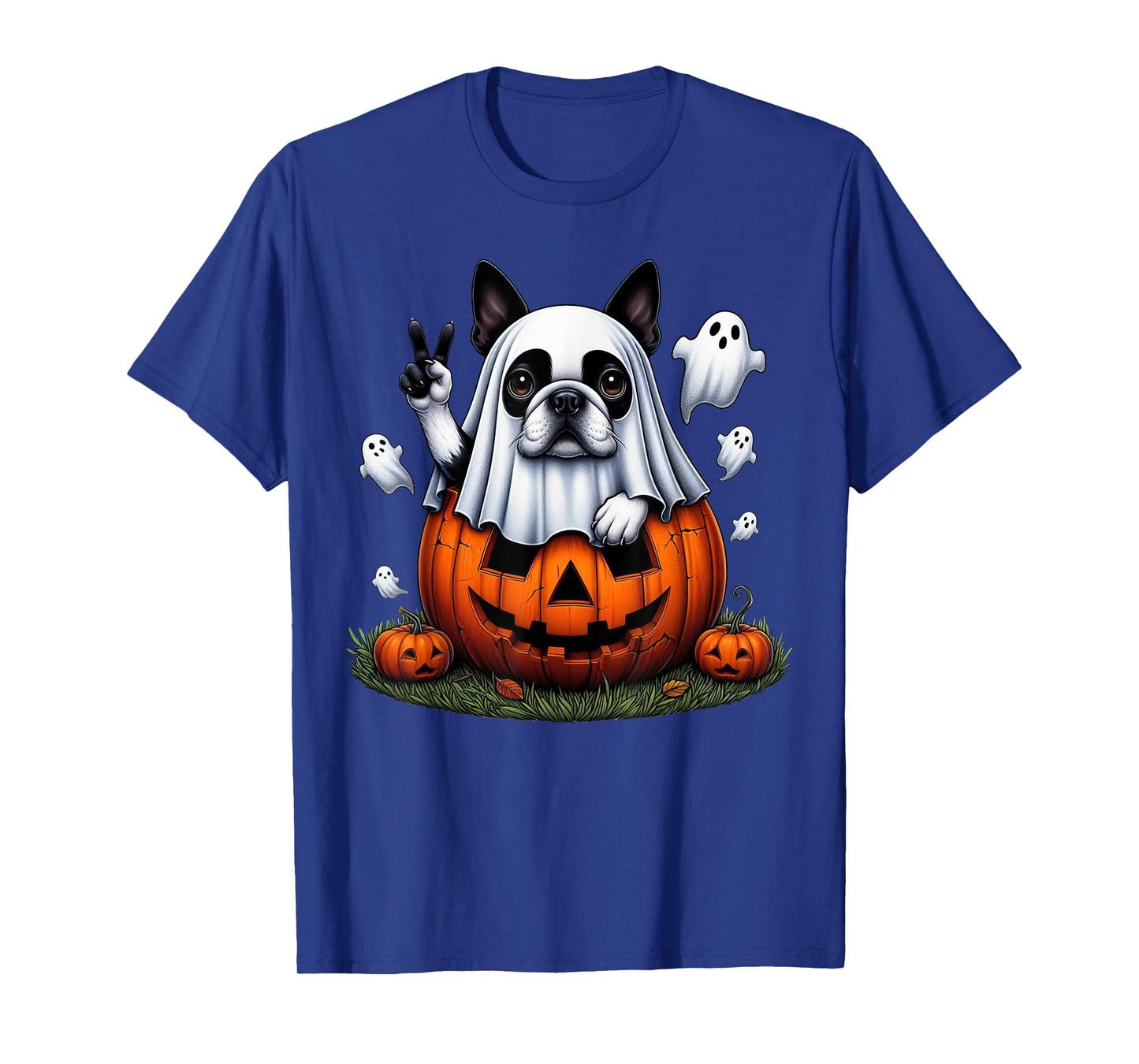 Funny Boston Terrier Ghost Boo Halloween Womens Mens Kids T-Shirt