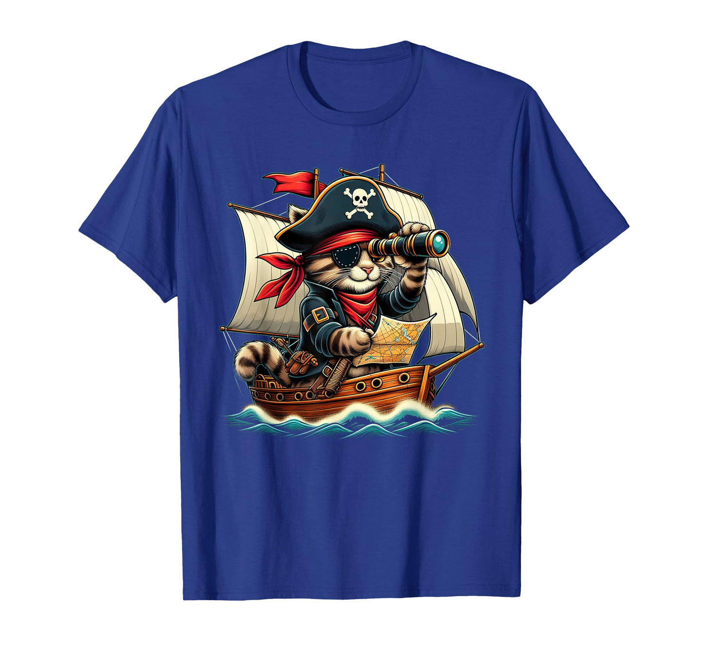 Funny Pirate Cat Adventure Halloween Cat Lover Men Women T-Shirt