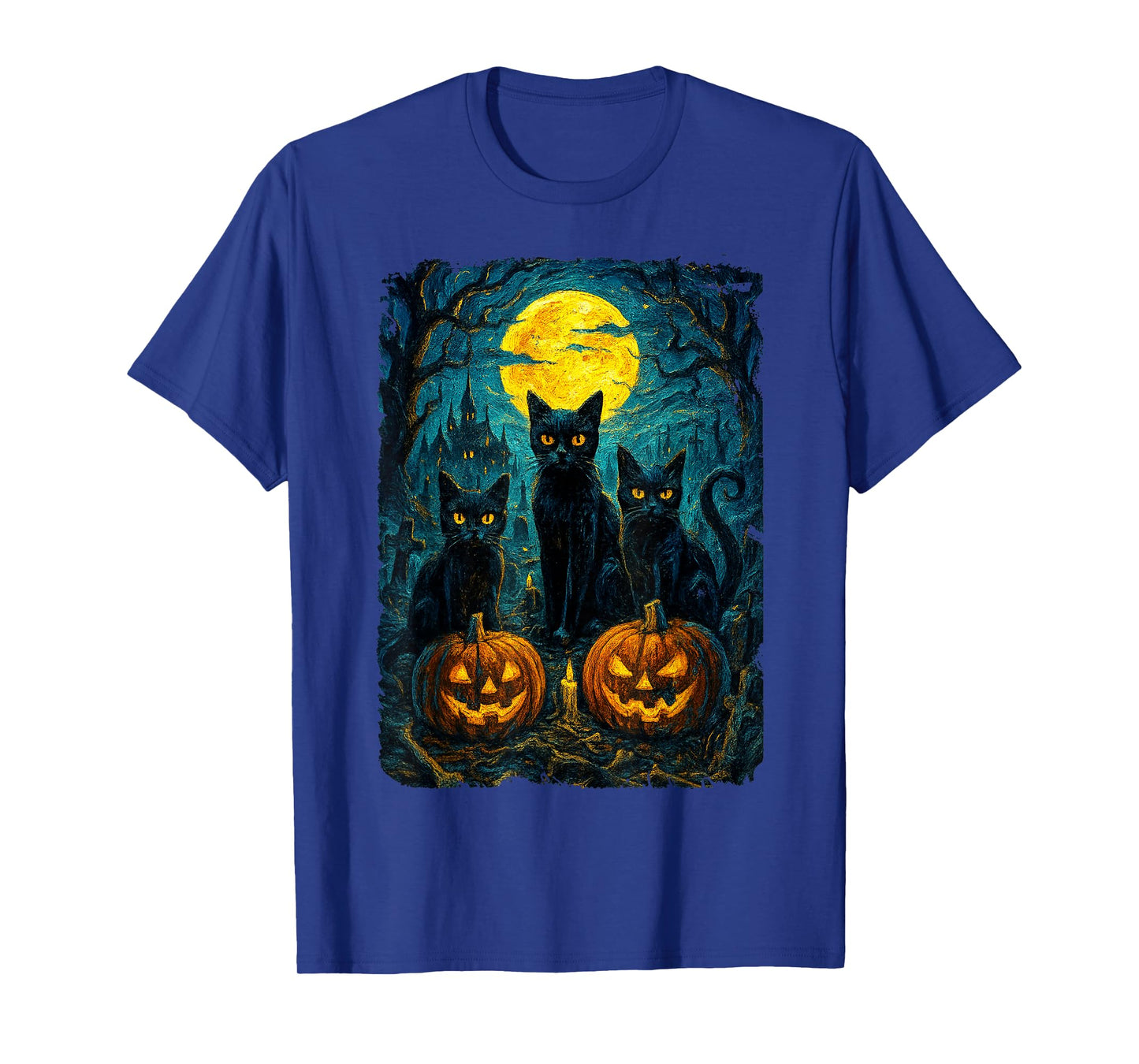 Black Cat Halloween Cat Lovers Starry Night Cat Van Gogh Cat T-Shirt