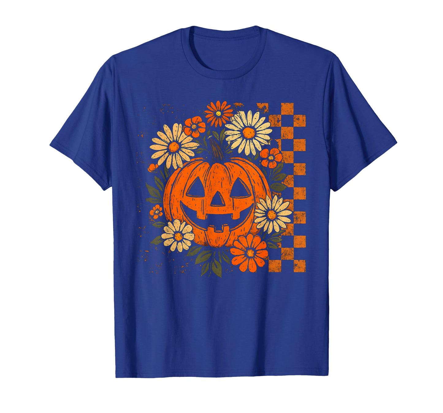 Vintage Floral Pumpkin Halloween Retro Jack O Lanter Face T-Shirt