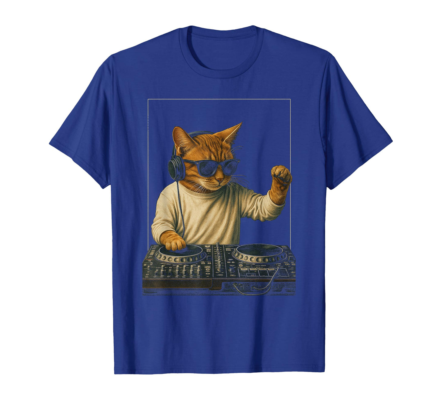 Vintage Orange Tabby Cat Playing Music Cat Lovers DJ Lovers Men Women Kids T-Shirt