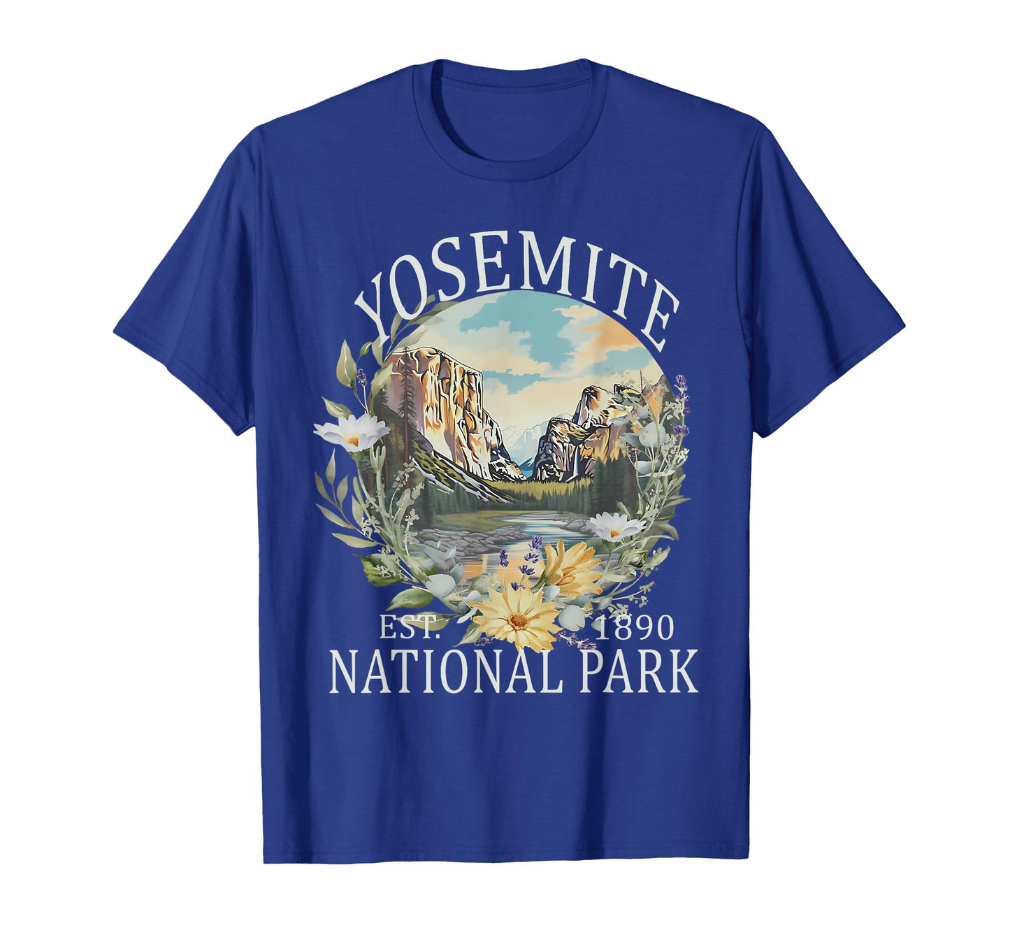 Floral Yosemite National Park USA Vintage Hiking T-Shirt