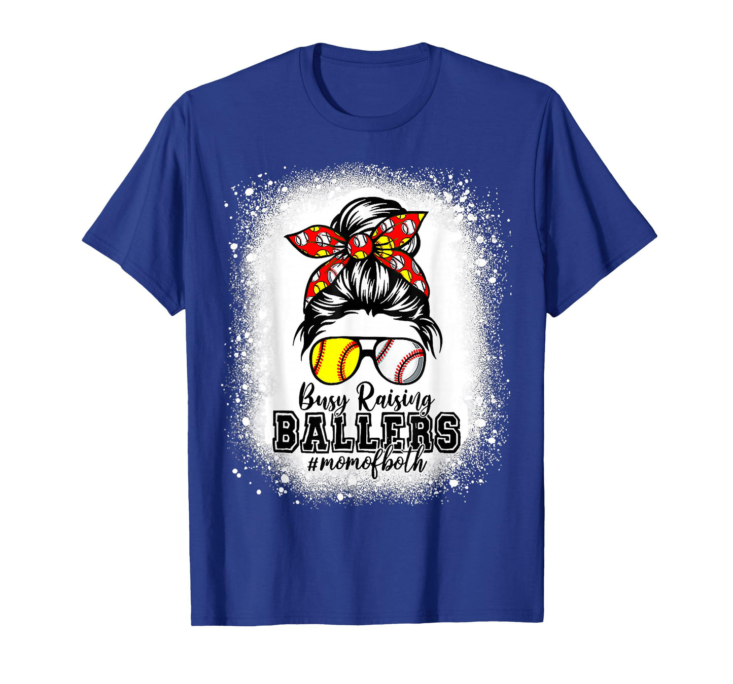 Messy Bun Mom Of Both Baseball Softball Busy Raising Ballers T-Shirt