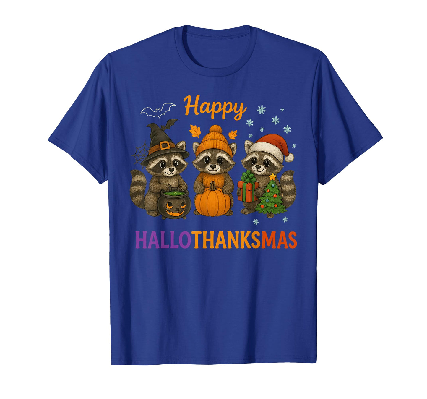 Happy Hallothanksmas Raccoon Halloween Christmas T-Shirt