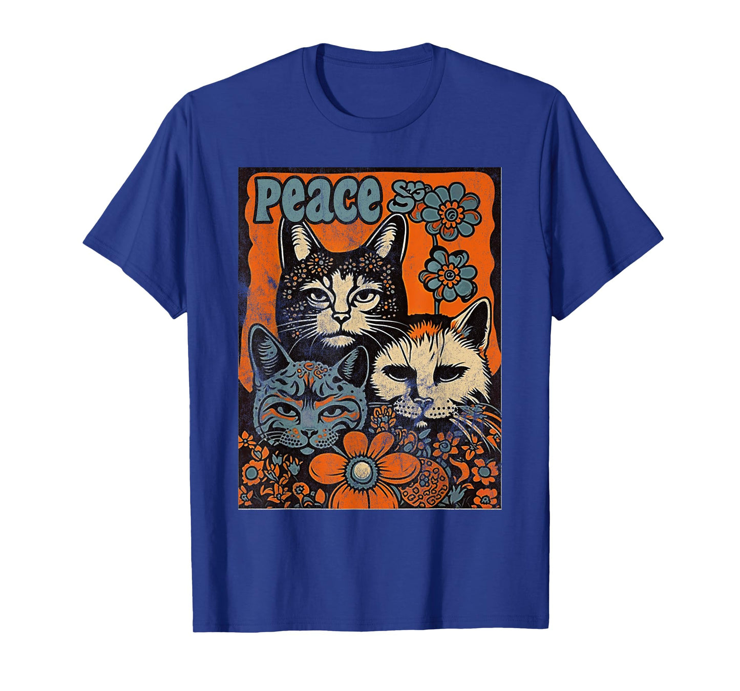 Cat Funny 60s 70s Hippie Vintage Flowers Groovy Psychedelic Men Women T-Shirt