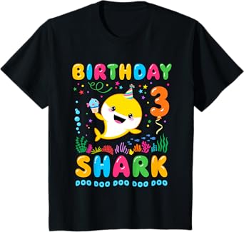 Birthday Shark 3 Year Old Boy or Girl 3rd Bday Kawaii T-Shirt