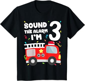 Fire Truck 3rd Birthday Toddler Boy Firefighter 3 Year Old T-Shirt