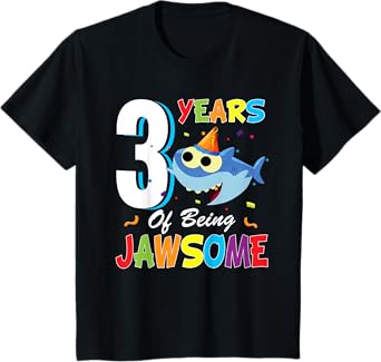 3 Years Old Boys Girls Gift Shark Jawsome 3rd Birthday T-Shirt