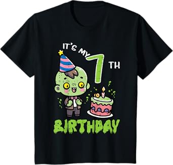 Its My 7th Birthday Zombie 7 Seven Year Old Bday Boys Girls T-Shirt