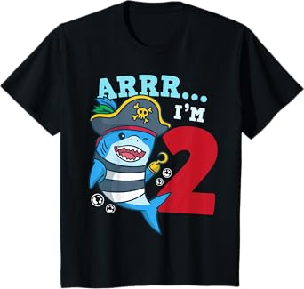 Kids 2nd Birthday Pirate Shark Iโm 2 Two Years Old Gift T-Shirt