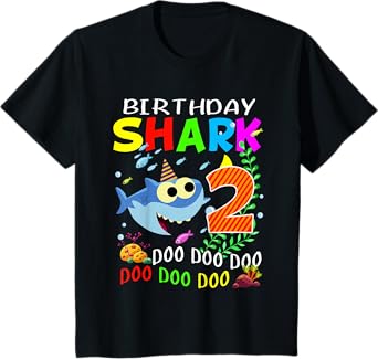 Birthday Shark 2 Years Old Boys and Girls 2nd Birthday Gift T-Shirt