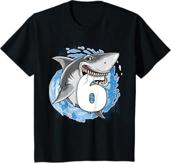 6th Birthday Boy Shark Kids 6 Year Old Shark Theme Party T-Shirt