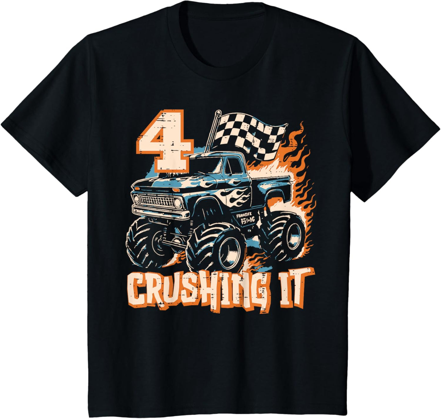 Kids 4 Crushing It Monster Truck Cool 4th Birthday Bday Boys Kids T-Shirt