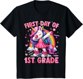 First Day Of 1st Grade Unicorn Back To School Girls Outfits T-Shirt