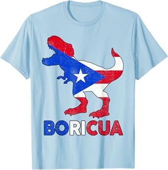 Boricua Puerto Rico Boys Dino Rican Flag Hispanic Heritage T-Shirt