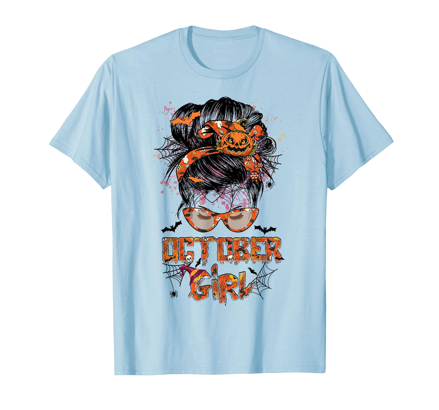 Women October girl Messy bun hair october birthday halloween T-Shirt