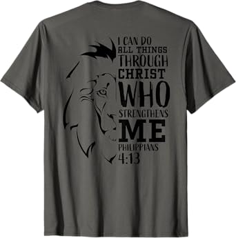 Philippians 4:13 Christian Verse Lion Graphic Back Print T-Shirt
