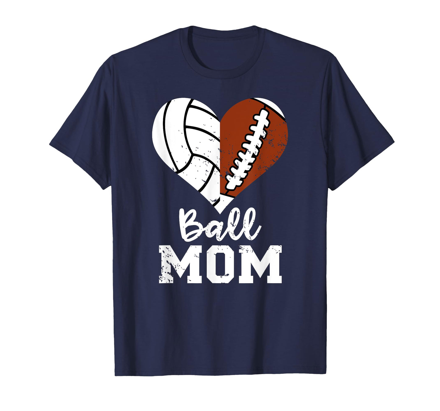 Ball Mom Heart Funny Football Volleyball Mom T-Shirt