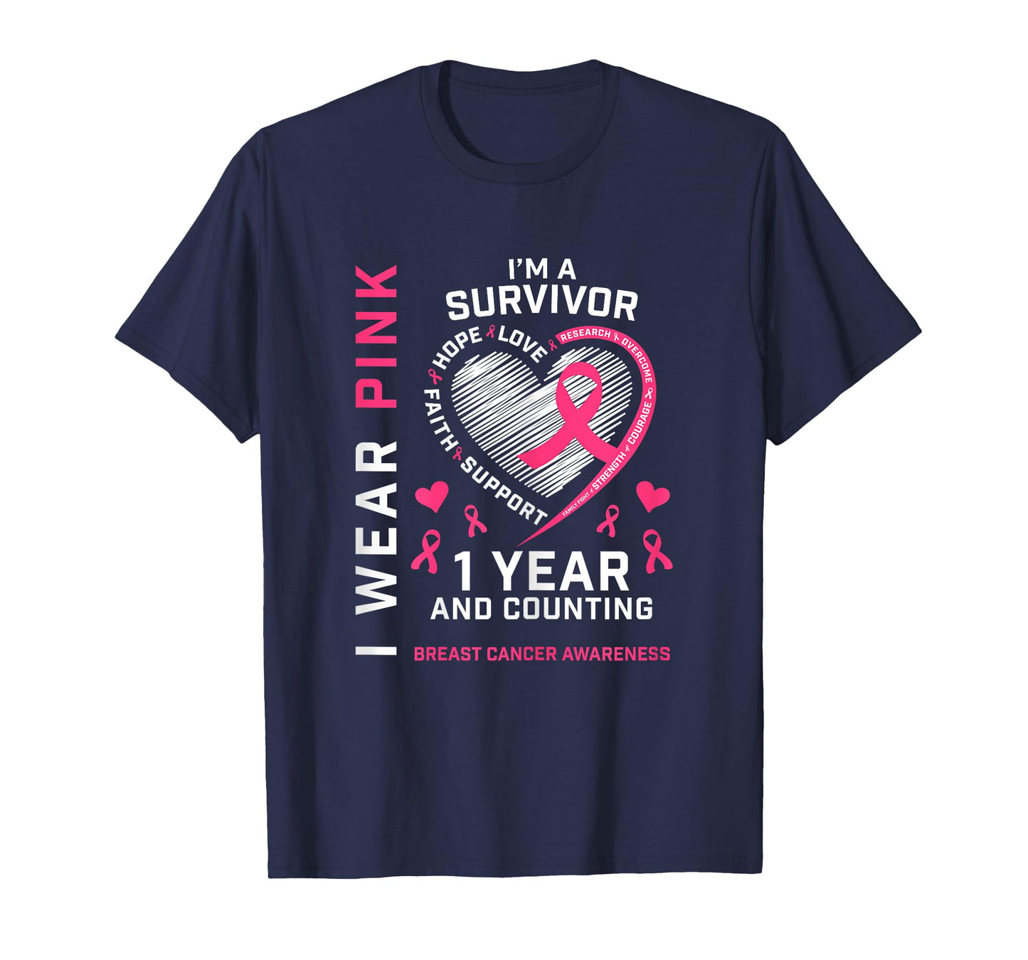 1 Year Cancer Free Mom Pink Awareness Breast Cancer Survivor T-Shirt