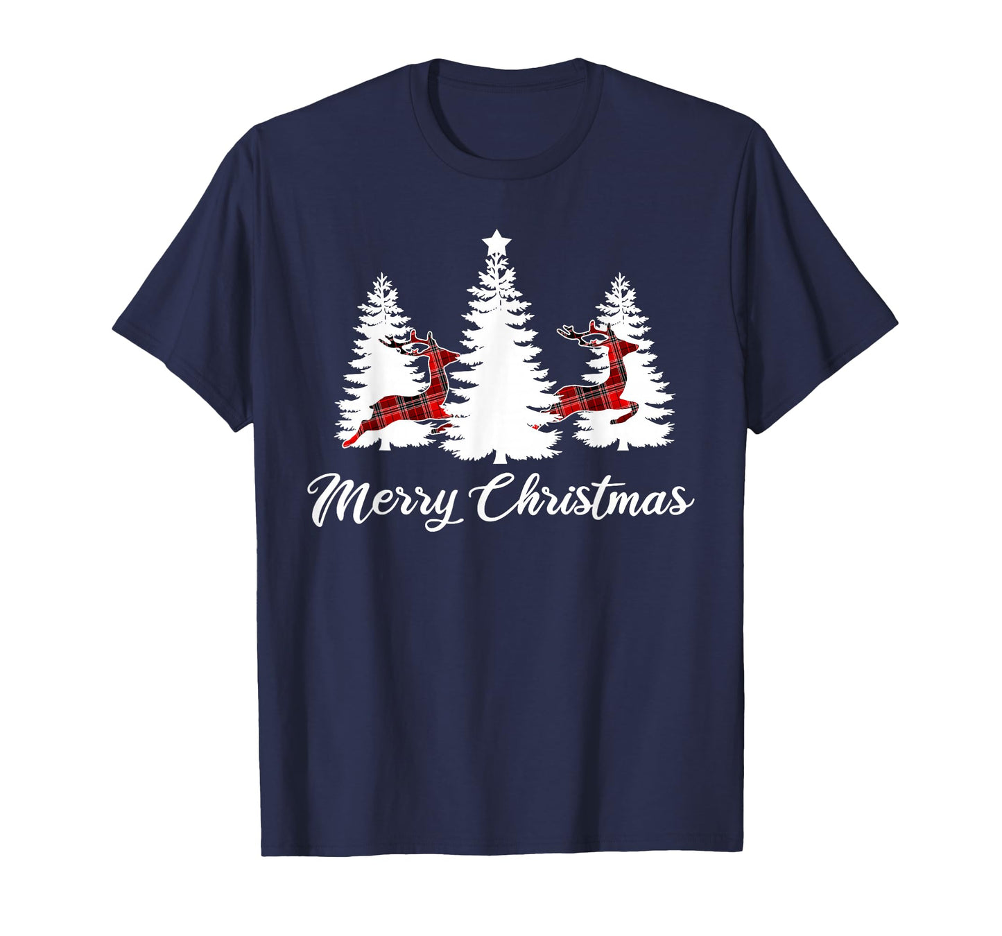 Merry Christmas Shirt for Women Buffalo Plaid Reindeer Tree T-Shirt