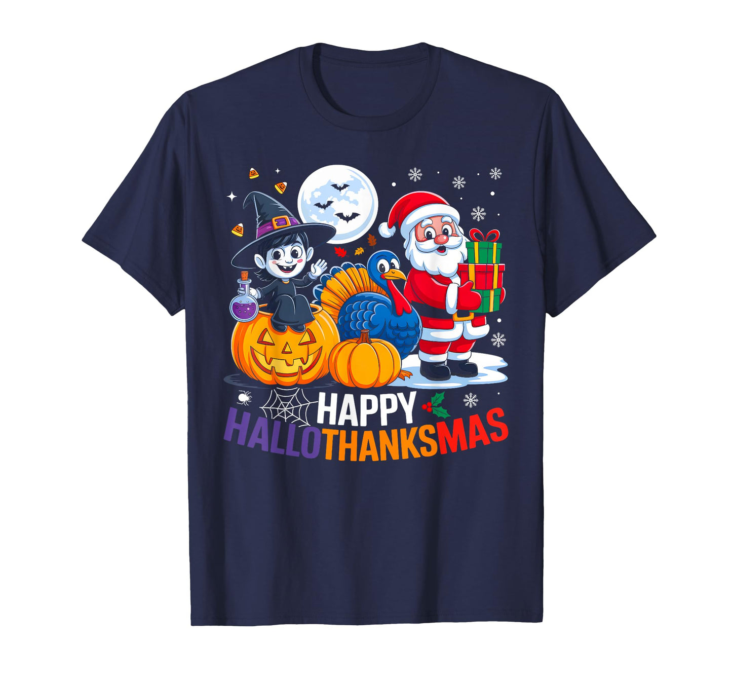 Happy Hallothanksmas Funny Halloween Thanksgiving Christmas T-Shirt