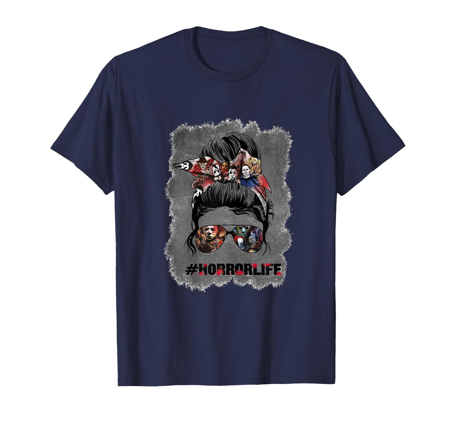 Messy Bun Horror Life Mom Halloween T-Shirt