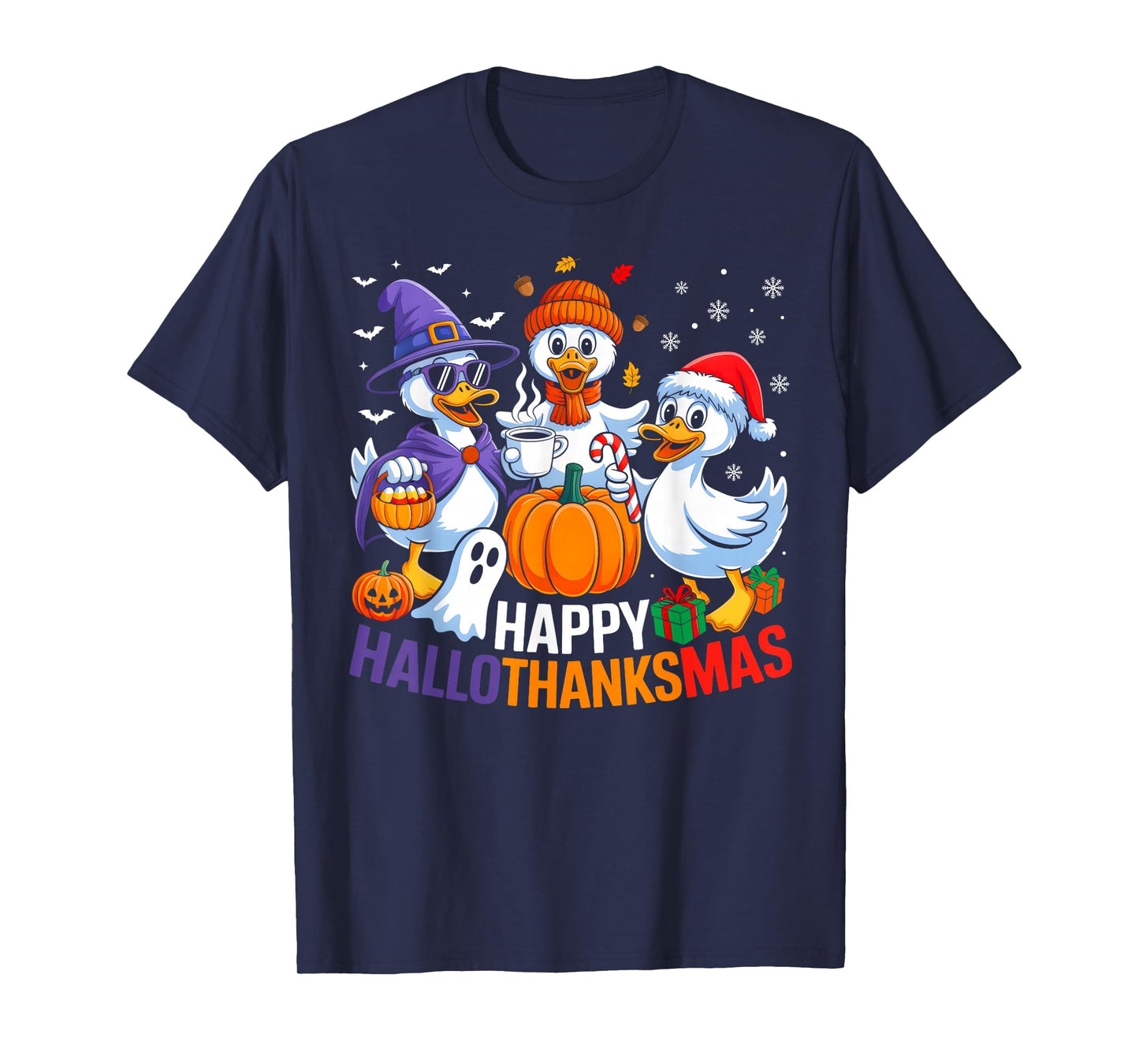 Duck Halloween Thanksgiving Christmas Happy Hallothanksmas T-Shirt